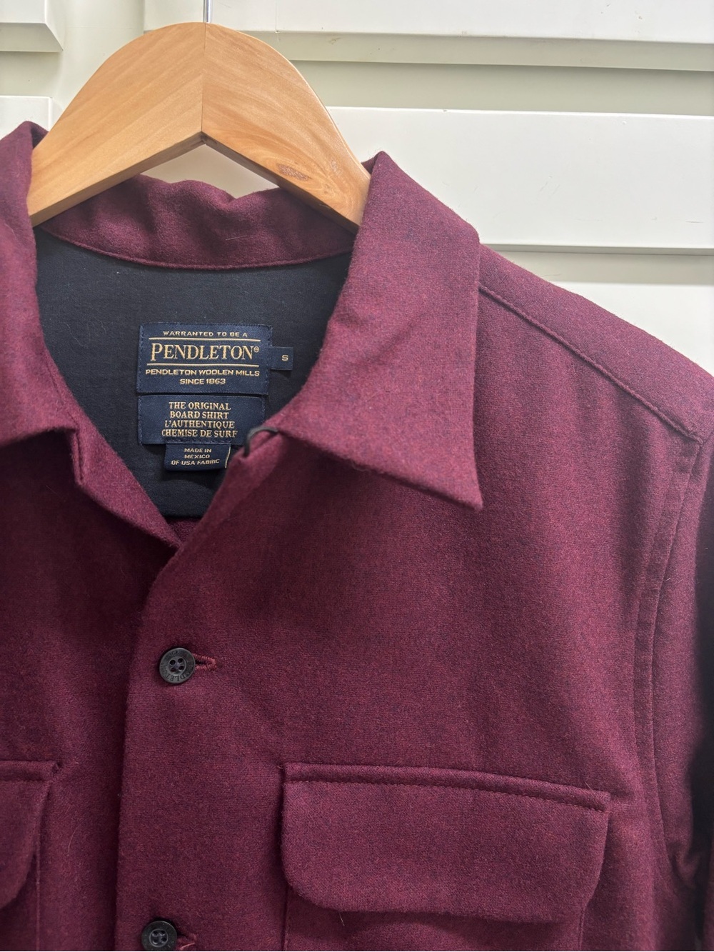 Pendleton Original Board Shirt Men’s Small Burgundy 100% Virgin Wool USA Fabric - Picture 5 of 8